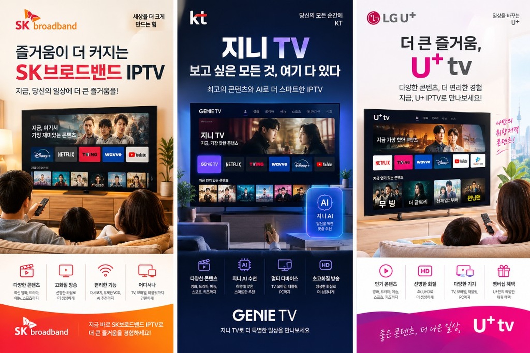 SK B tv · KT 지니TV · LG U+tv IPTV 방송광고